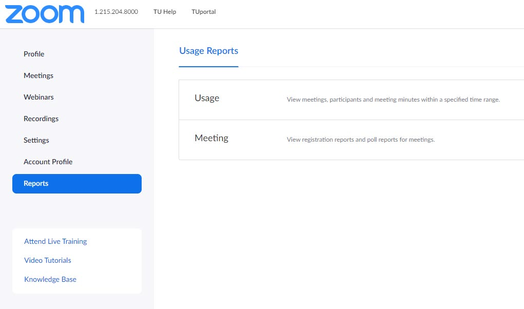 Zoom Reports tab