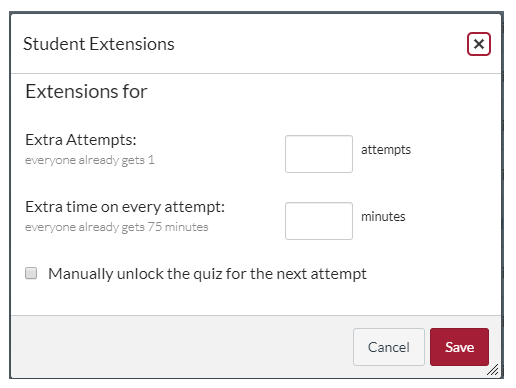 Student Extensions dialog box
