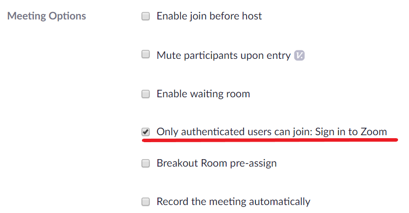 Only authenticated users can: Sign in to Zoom option