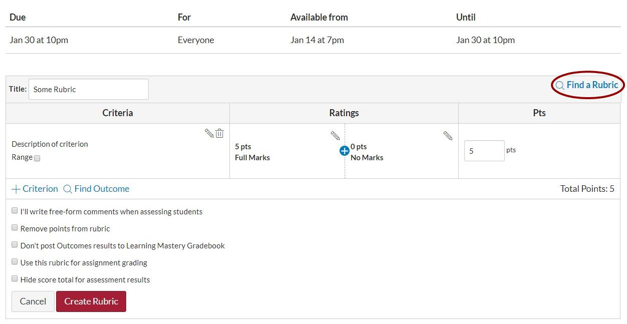 Canvas - Find a rubric