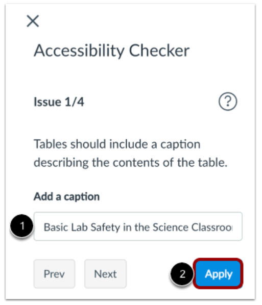 Accessibility Checker dialog