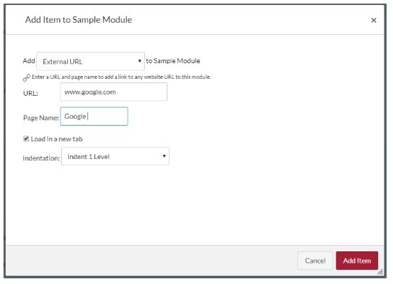 Add Item to Sample Module dialog