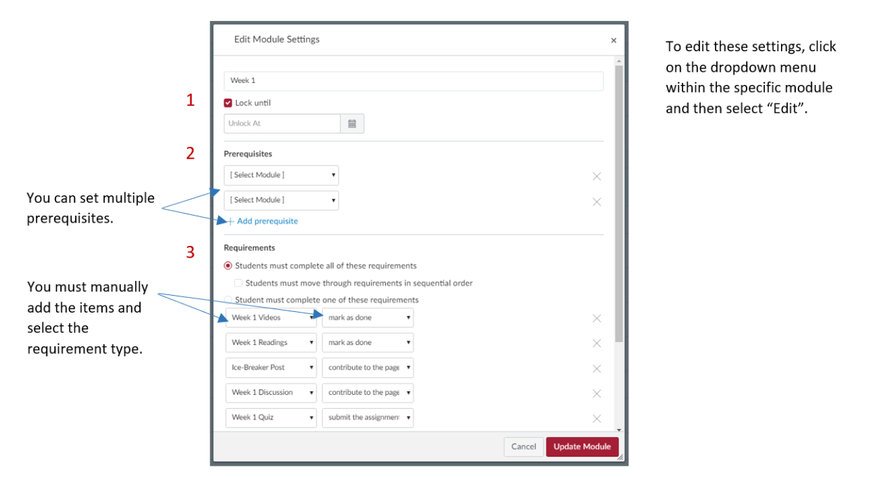 Edit Module settings dialog