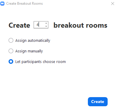 Create Breakout Rooms dialog