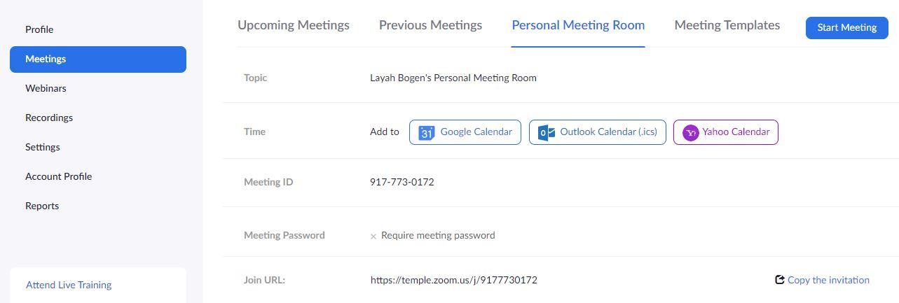 Personal Meeting Room tab