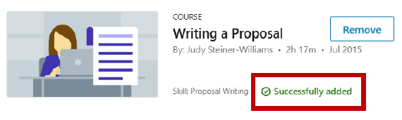 A screenshot of a LinkedIn Course listing in the 'Link Resource from External Tool' dialog with the 'Successfully added' text highlighted