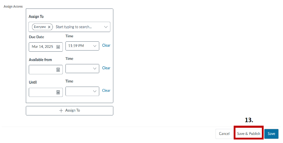 A screenshot of the 'Assign Access' options with the 'Save & Publish' button highlighted