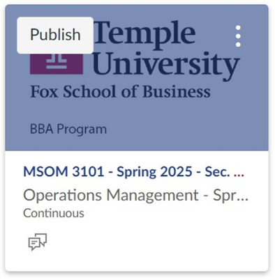 Example of the Course Shell box outlook that appears on Canvas Dashboards 