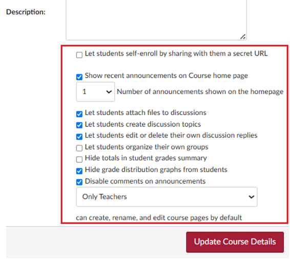 Additional Course Details within the Course Details tab in Canvas settings