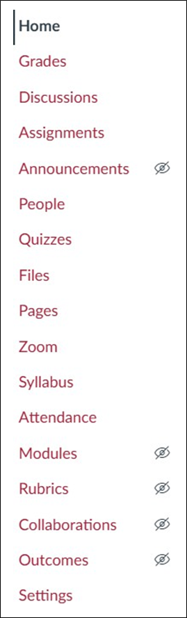 Instructor's View of Canvas Course Navigation Menu (Rectangle)