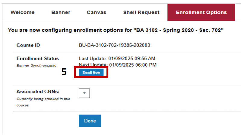 Enrollment options dialog with Enroll Now button highlighted