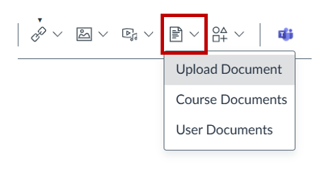 The upload document button, with options to link course documents or user documents