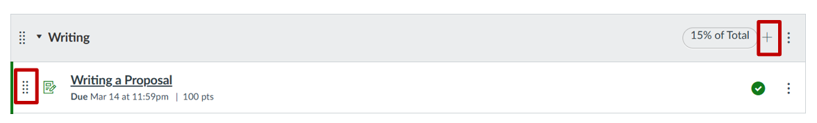 A screenshot of a Group with the drag handle (2 columns of 4 dots) and + button highlighted