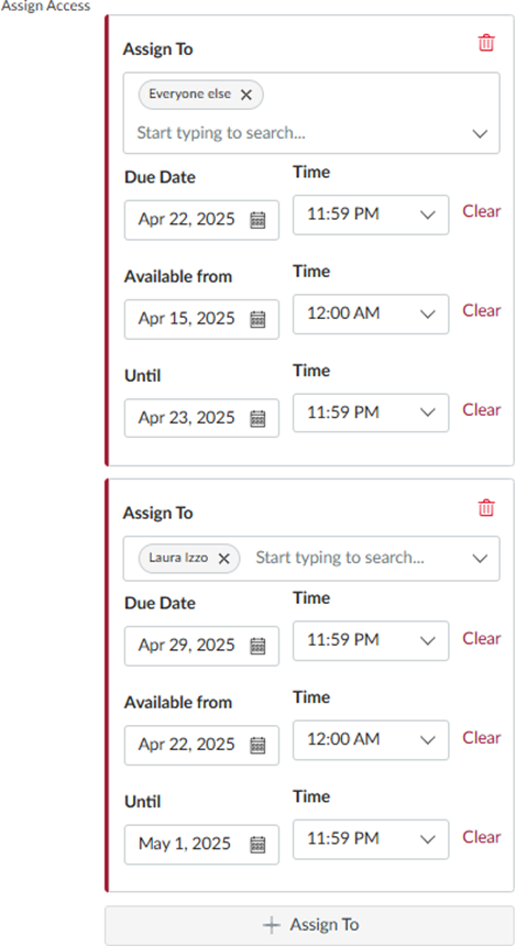 Assign To options for assignments in Canvas