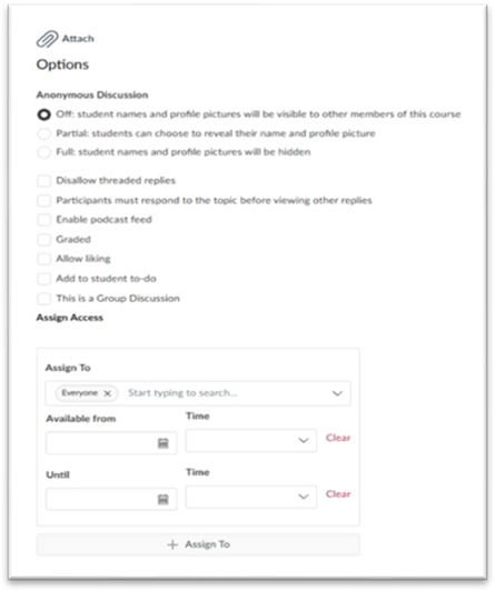 A screenshot of the Discussion Board options dialog