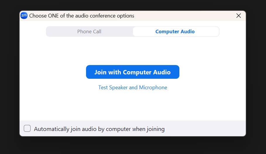 Zoom: Audio conference options dialog UI