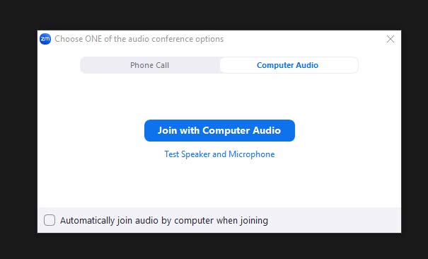 Zoom: Audio Conference Options dialog