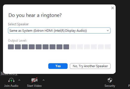 Zoom: Speaker test dialog