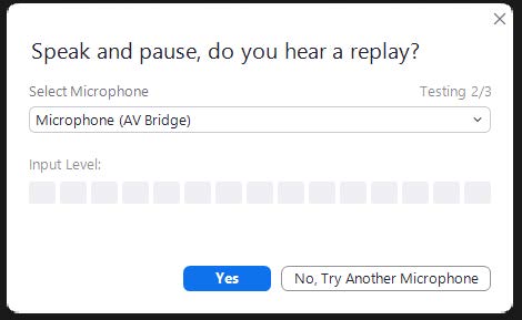 Zoom: Microphone test dialog