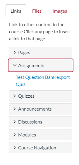 Assignment links dialog