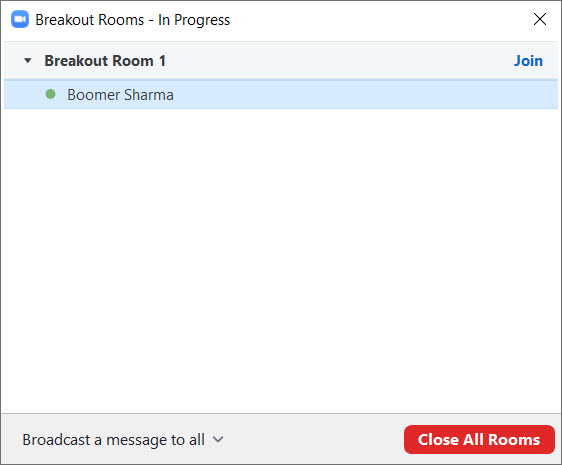 Breakout Rooms - In Progress dialog