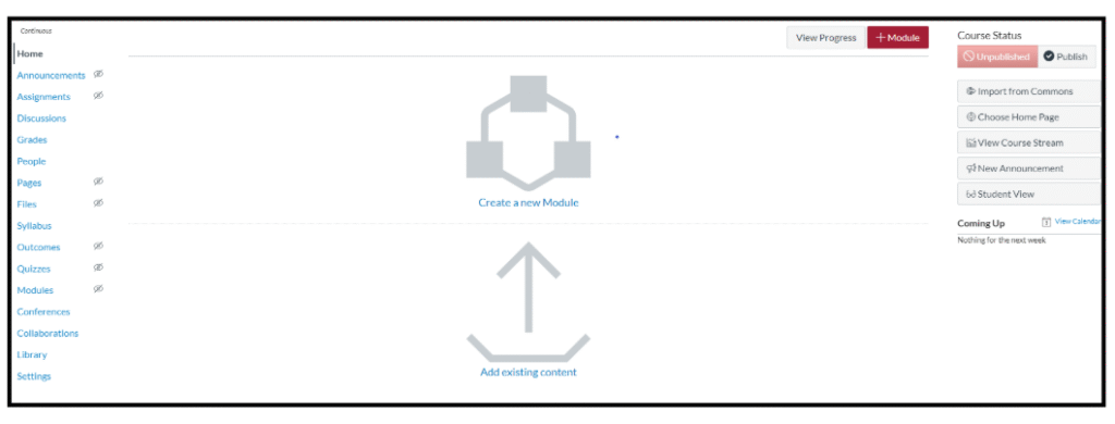 A screenshot of the Canvas Modules screen