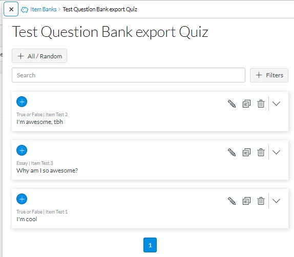 screenshot of an example Item Bank