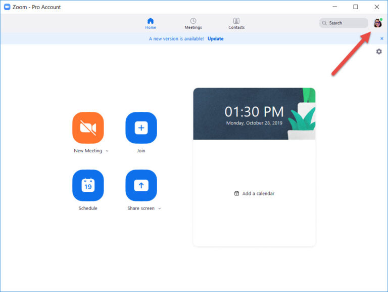 screenshot of Zoom with an arrow highlighting the 'Profile Picture'